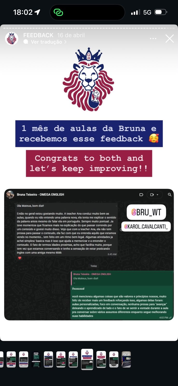 Depoimento de @bru_wt, aluno da Omega English