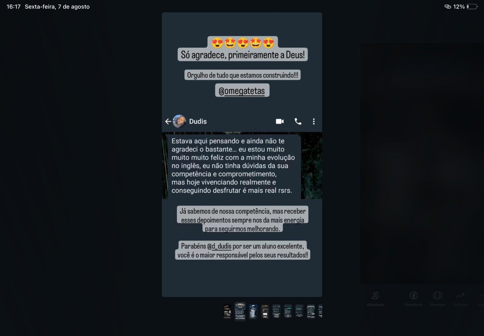 Depoimento de @d_dudis, aluno da Omega English