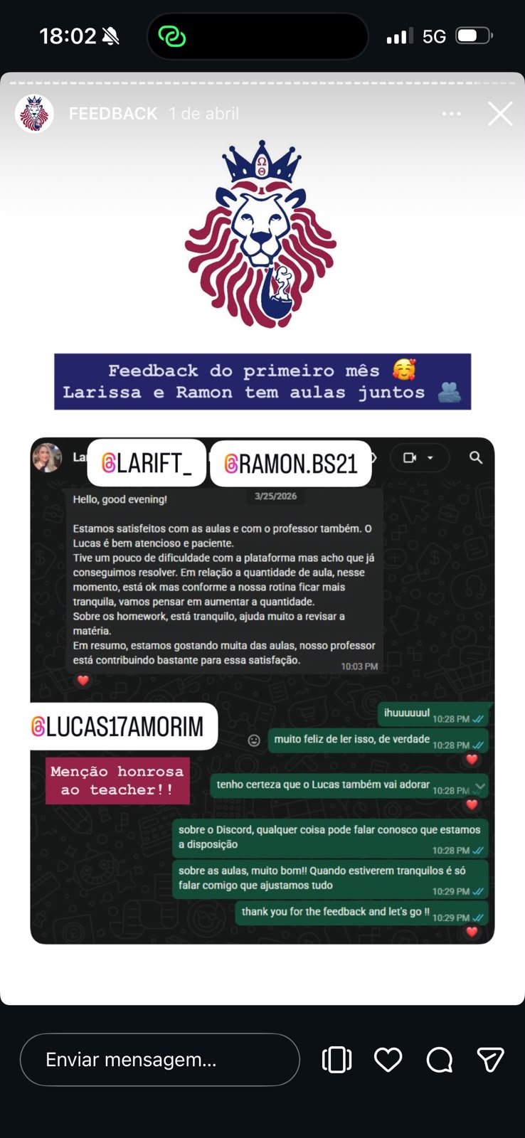 Depoimento de @larift_, aluno da Omega English
