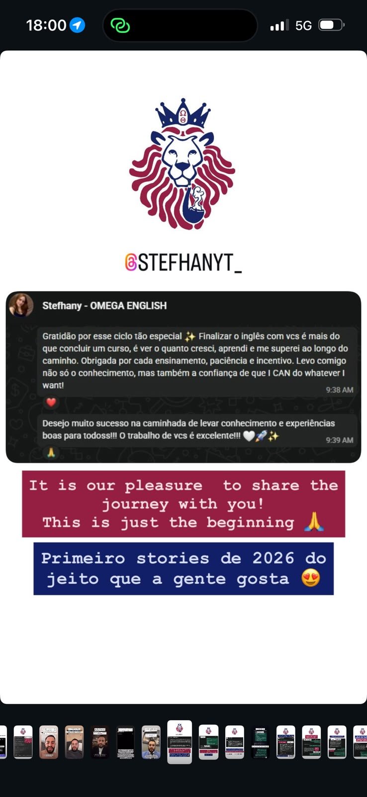 Depoimento de @stefhanyt_, aluno da Omega English